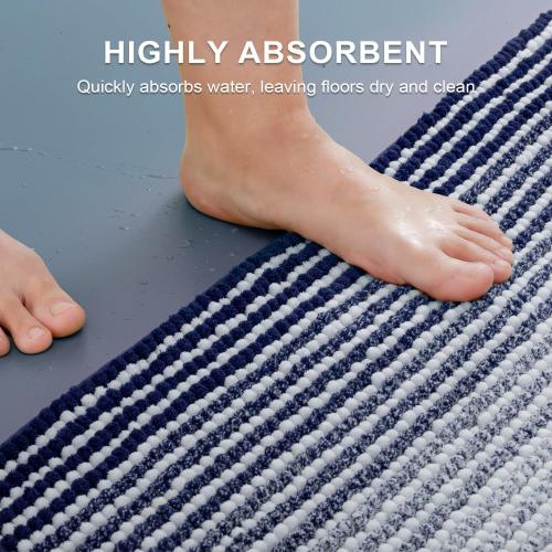 Bathroom Rugs and Mats Sets, 2 Piece Thick Absorbent Chenille Bath Mat Rug Set Non Slip, Soft Shaggy Bath Room Floor Mats for Bathroom, Machine Washable (20 x 32 Plus 16 x 24, Navy)