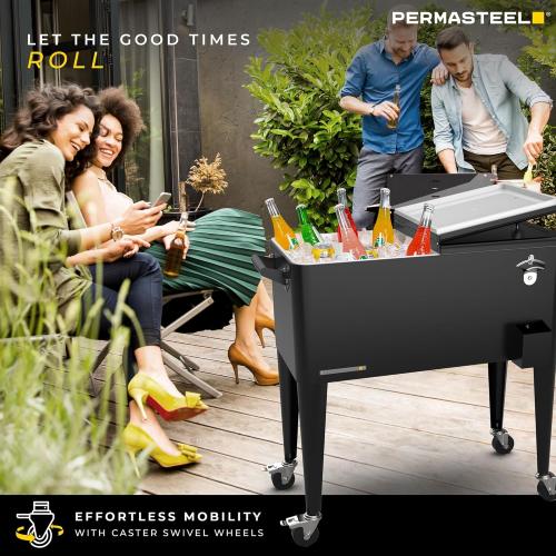 Permasteel 80 Quart Party Cooler, Rolling Ice Chest with Wheels and Handles for Indoor Outdoor Patio