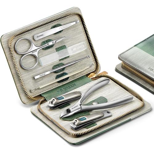 Green MR.GREEN Manicure Sets Pedicure Kits Stainless Steel Nail Clipper Personal Care Tools with PU Leather Case (Green)