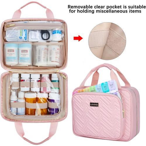 Leudes Travel Pill Bottle Organizer,Medicine Organizer and Storage,Home Medication Bag, Cases,Carrier for Pills,Vitamin,Fish Oil,Supplements for Women and Men (Medium, Pink)