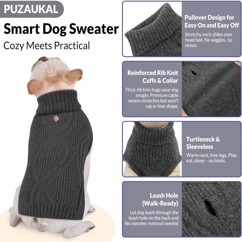 Dog Sweater Pullover, Cable Knit Dog Christmas Sweater, Dogs Sweaters for Small Medium Large Dogs with Harness Hole,Puppy Sweaters Boy Or Girl(Grey XL)