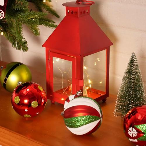 SHareconn 2025 Classic Christmas Balls Ornaments Set, Elf Boots Theme Shatterproof Plastic Decorative Hanging Baubles Bulk for Xmas Tree Decor/Holiday/Party/Wedding, Red Green & White