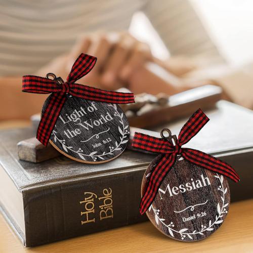 Blulu 24 Pcs 2026 Names of Jesus Advent Christian Christmas Hanging Ornaments Bulk Religious 3 Inch Wood Ornaments with Savior Names for Christmas Tree Decoration(Black, White, Brown,Round)