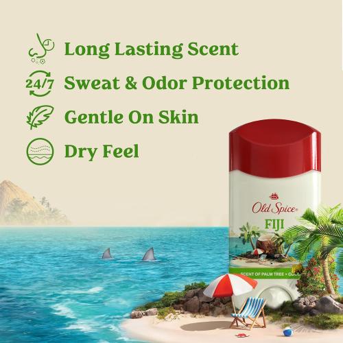 2Pack ......Old Spice Dry Feel Antiperspirant Deodorant for Men, 24/7 Freshness, 24/7 Sweat & Odor Protection, Gentle on Skin with Skin Conditioners, Fiji with Palm Tree   Coconut Scent, 2.6 oz (Pack of 2)