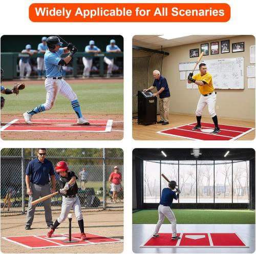 Baseball Hitting Mat, Home Plate Mat with Anti-Slide Rubber Back, Portable Batters Box Turf Mat Baseball for Hitting Practice - Indoor and Outdoor Use