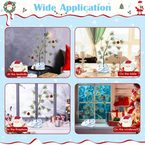 24 Tabletop Christmas Tree with Red Glossy Ball, Wooden Stand Mini Christmas Bent Tree with Blue Blanket Holiday Décor,Holiday Memories Decorations Gift