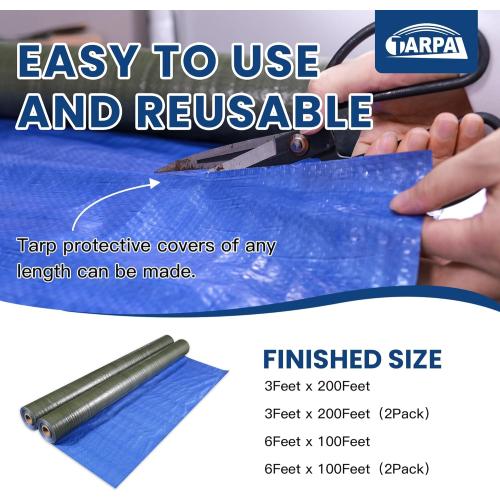 TARPAL Size  6x100 Feet Tarp Roll 5mil Waterproof Tarps polyethylene Multipurpose Tarp Cover Dustproof, Tear Resistant for Decoration, Painting, Home use（Green/Blue）
