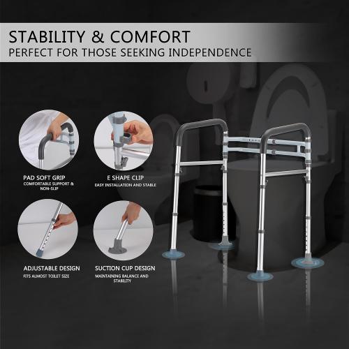 Lianjindun Toilet Safety Rails (350 lb), Adjustable Toilet Frame for Elderly, Seniors, Handicap & Disabled, Foldable Handicap Toilet Handles Fit Any Toilets (Gray)‼️used‼️