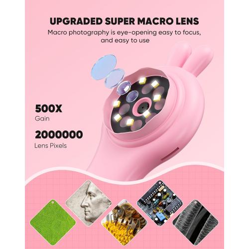 T TAKMLY Mini Pocket Digital Microscope, Macro Fixed Focus Magnifying Glass, Portable Handheld USB Digital Microscope 500x Magnification, 4X Zoom