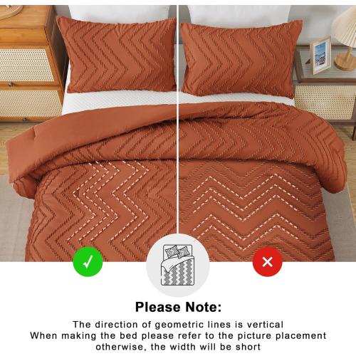 Andency Burnt Orange Super King Size120 x 120  Comforter, Boho Terracotta Soft Warm Bedding Comforter Sets for King Bed, 3 Pieces Rust Chevron Tufted Aesthetic Microfiber Lightweight Comforter Set