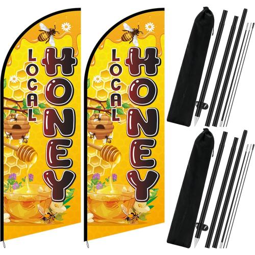 2 Set Honey Feather Flag with 2 Pcs Flagpole Kit, 7ft Honey for Sale Signs Outdoor, Business Feather Flag Banner Sign for Outside Sale(Local)