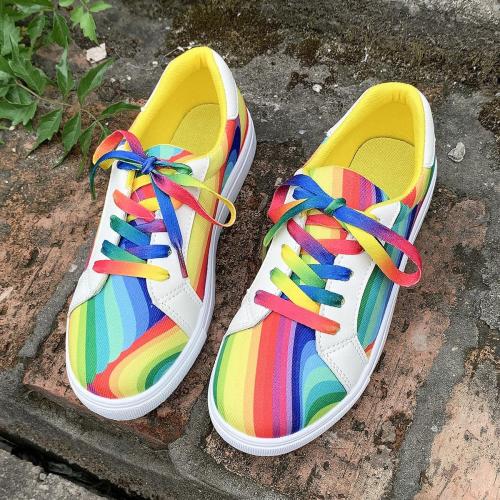 Rainbow Ombre White Sneakers for Women Casual Street Style Athletic Shoes with Gradient Design SIZE 11-11.5 WOMENS