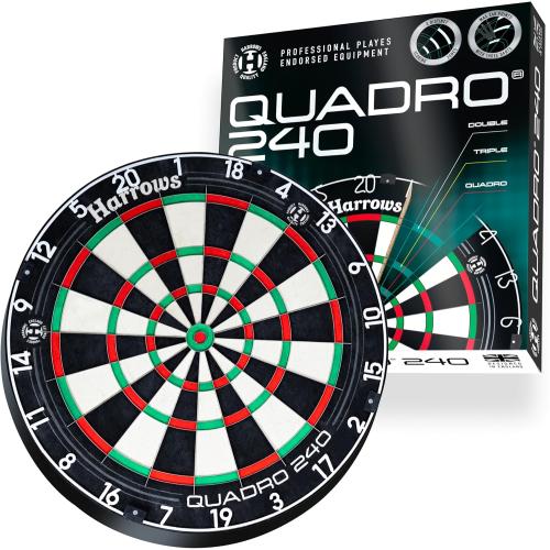 Harrows Quadro Dart Board - Unique 3 Scoring Zones, 240 Max Score, Ultra Thin Wire, Compatible with Stand & Lighting