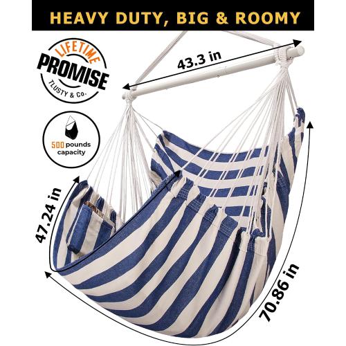 ADVOKAIR Hammock Chair Hanging Chair Rope Swing XXL - Max 500lbs, 70in Large Hammock Swing Chair -Portable Steel Spreader Bar with Anti-Slip Rings-Roomy & Strong