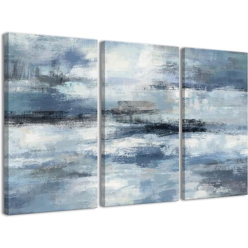 Size 16inch x32inch Set of 3 Color Blue Abstract Wall Art-Grey Abstract Picture 3 Piece Living Room Office Canvas Wall Art Print Wall Painting Modern Artwork for Home Bedroom Wall Decor