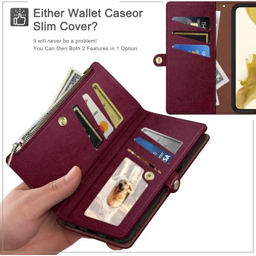 Size iPhone 16 Pro Max Color red XcaseBar compatible with iPhone 16 Pro Max Wallet case with Zipper Credit Card Holder【RFID Blocking】,Flip Folio Book PU Leather Phone case Shockproof Cover Women Men for Apple 16 Pro Max case Wine Red