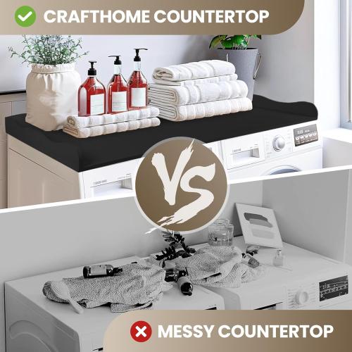 Washer Dryer Countertop,54''X27.6'' Wave Edge Wood Shelf Topper with Anti-Slip Patches,Laundry Room Washer and Dryer Laundries Hamper Counter Storage Organization (Black)