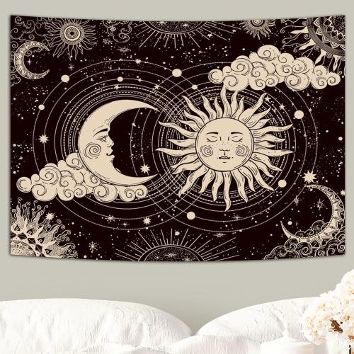 Wonrizon Sun and Moon Tapestry, Aesthetic Black Dark Spiritual Tapestries Mystic Burning Sun with Clouds Star Wall Hanging decor for Bedroom (51.2 x 59.1)