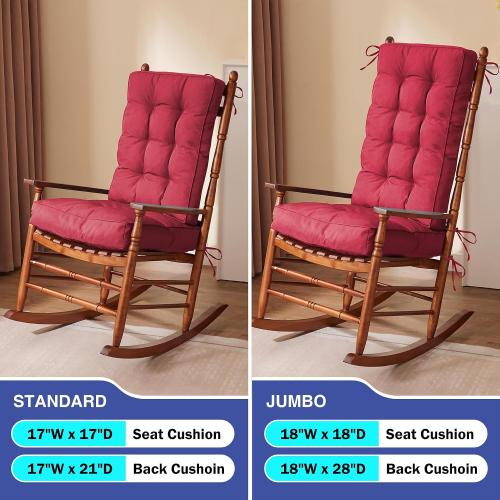 IPYNBAP Rocking Chair Cushion, Waterproof and Fade-Resistant Patio Chair Cushions, Tufted Chair Pads for Rocker Furniture, 17x17 Inch, Indoor/Outdoor Seat Cushions with Ties, Burgundy