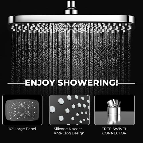 Chrome Rain Shower Head with Handheld Shower Head, 5 Spray Modes