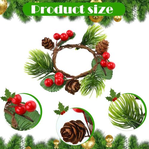 WILLBOND Christmas Napkin Rings Set of 12 Berry Napkin Ring Holders Pine Cones Pine Needles for Holiday Dinner Table Decorations
