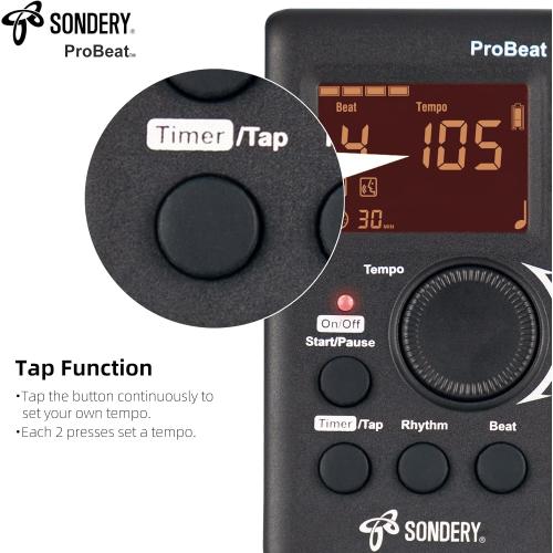Sondery Digital Metronome Rechargeable English Vocal Counting with Timer Function for Piano Guitar Drum and All Instruments