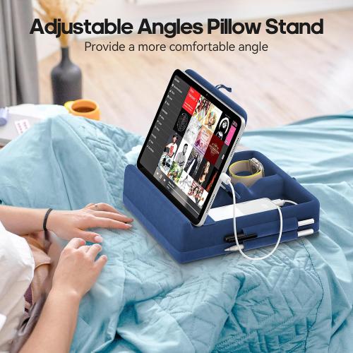 KDD Tablet Pillow Stand with Storage, Foldable iPad Holder for Lap, Desk and Bed, Angle Adjustable Soft Pad Dock with Stylus Mount Compatible with iPad Pro, Air, mini, Book, Phone and Tablet (4-13) COLOR PINK ?
