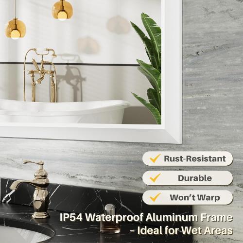 24x36 Inch White Bathroom Mirror for Wall, Thick Metal Framed Rectangle Mirrors for Over Sink, Bedroom, Living Room, Entryway, Anti-Rust, HD Tempered Glass