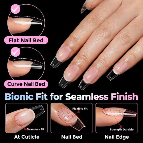 UNA GELLA Coffin Gel Nail Tips Medium Pre-Etched Full Cover 15 Sizes 300PCS