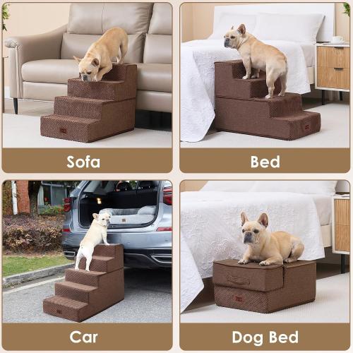 EHEYCIGA Dog Stairs for High Bed 22.5 H, 5-Step Dog Steps for Bed, Pet Steps for Small Dogs and Cats, Non-Slip Balanced Pet Ramp Indoor, Brown