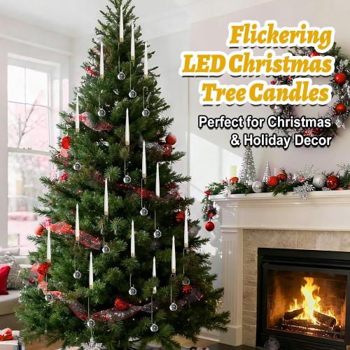 Christmas Tree Candles with Remote, 12 Pack Flameless LED Candles for Xmas Tree Decoration, Battery Operated Flickering Taper Candles with Timer, Warm White Lights for Holiday with Crystal Ball Hooks