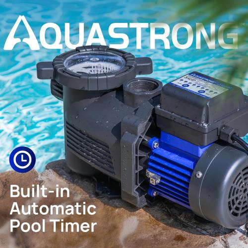 AQUASTRONG 3/4 HP Above Ground Pool Pump with Timer, 1.25&1.5''adapter, 115V, 4332GPH, High Flow, Powerful Self Primming Swimming Pool Pumps with Filter Basket
