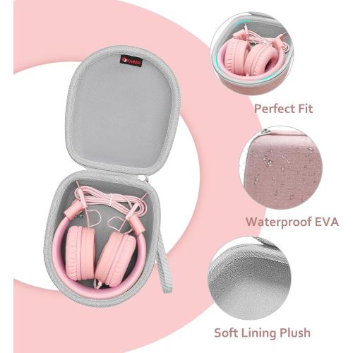 Kids Headphones Case Compatible with Elecder i37 / Noot K11 / iClever BTH12 / HS19 / BTH26 / JoySpark-T5 / Candy Bila BH03 / EarFun/IMYB/MIDOLA MD-B01 Foldable Kid Headphone, Pink (Case Only)