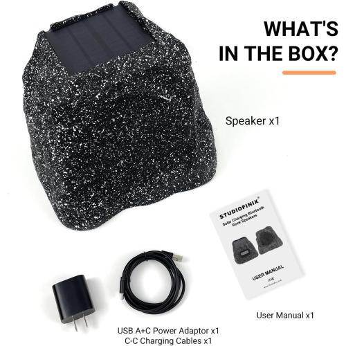 STUDIOFINIX 6.5 Outdoor Rock Speaker Waterproof Bluetooth Wireless Solar Powered with Rechargeable Battery for Patio, Deck, Pool, Garden(Single, Gray)