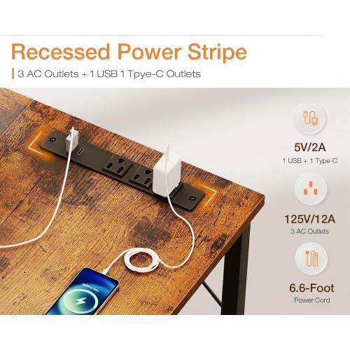 Coleshome 71 Inch Computer Desk with USB Ports, Large Office Desk, Long Study Student Writing Desk, Rustic Brown