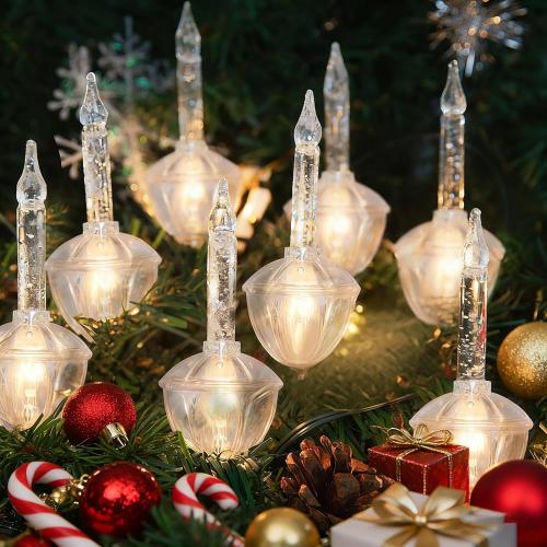 Abeja Christmas Silver Bubble Lights Set, 11 Ft Vintage Bubble Lights 8 Silver Glitter Bubble Bulbs(1 Spare), E12 Candelabra Base UL Listed for Christmas Tree Holiday House Lighting Decor- Green Wire