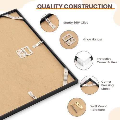 Acovy 18x22 Picture Frame, Aluminum Photo Frame Matted to 15x20, 18 x 22 Poster Frame with High Definition Tempered Glass, Metal Frame for Wall, Wall Hook Included