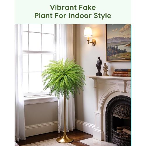 Velener 36 Inch Artificial Boston Fern Large Hanging Plant, Fake Fern Plants Bush Indoor for Home Decor, Faux Plants Outdoor, Garden, Office, Garden Decoration(Green)