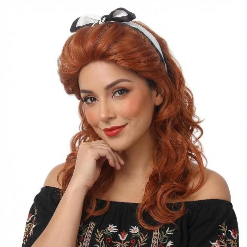 Black Long Curly Beehive Wig Vintage Wig with bangs for Women Costume Cosplay Fancy Dress 60s 70s Retro Wigs (reddish brown)