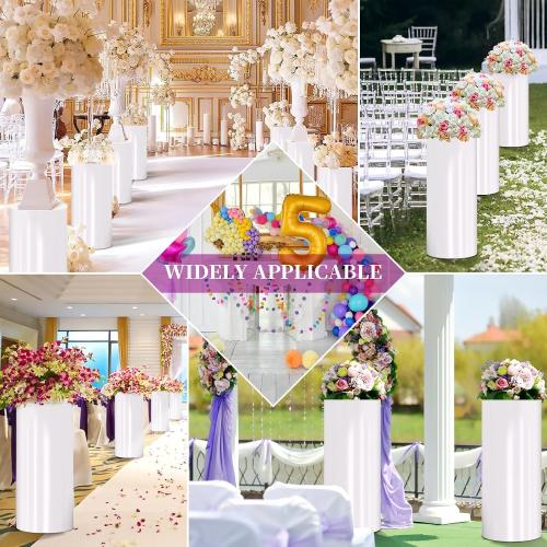 Cylinder Stands for Party, White PCV Display Plinth Cylinder Pedestal Stand Detachable Cake Pedestal Stand for Birthday Wedding Baby Shower Party Product Display Celebration Decor (3piece)