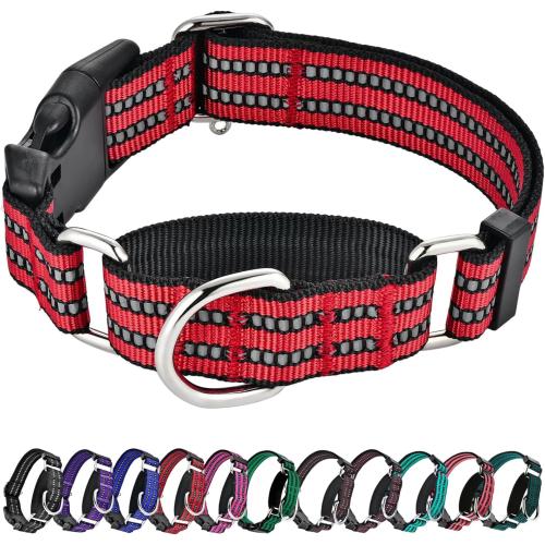 Hikiko Martingale Dog Collars Reflective Nylon Dog Collar with Quick Release Buckle Adjustable Training No Slip Dog Collar (Large, Red)