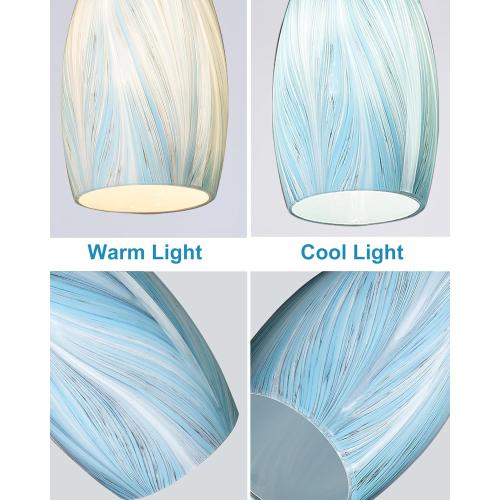 Oval Glass Pendant Lamp Shade Only Art Glass Light Covers for Kitchen Island Pendant Light Fixtures Replacement Shade for Mini Pendant Light (Light blue silk)