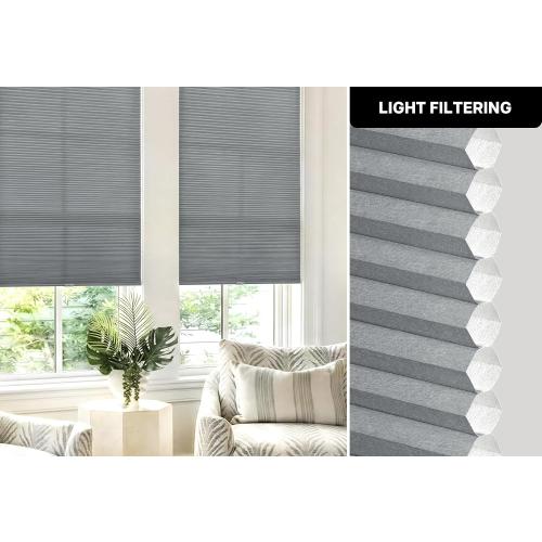 LazBlinds Cordless Cellular Shades, No Tools No Drill Light Filtering Honeycomb Shades Pleated Blinds for Windows, 32'' W x 64'' H, Dark Grey