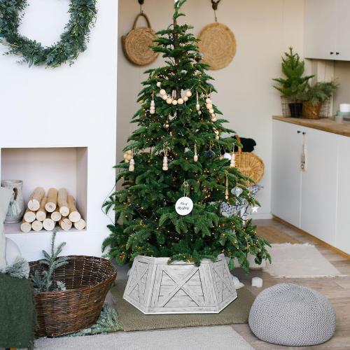 OurWarm Christmas Tree Collar Hexagon Christmas Tree Ring, 28 Fabric Collapsible Trees Skirt, Rustic Double-Sided Christmas Trees Box Base for Home Festive Xmas Decorations