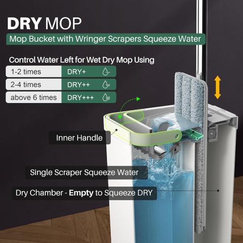 Color White JOYMOOP Mop and Bucket with Wringer Set, White Flat Squeeze Mop Bucket Set for Floor Cleaning, Wet Dry Mop for Walls, Wall Cleaner with Long Handle, Hardwood Floor Mop-5 Microfiber Cloths