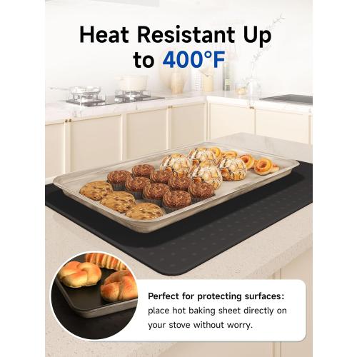 Silicone Stove Top Cover for Electric Stove, Glass Stove Top Protector, Stovetop Cover Mat for Cooktop, Flat Range Cover, Oven Top Protector, Coffee Bar Mat, 28 x 20 in, Black