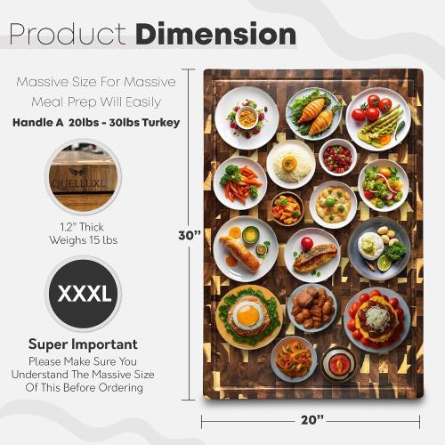 30 x 20 Acacia Wood End Grain Cutting Board Extra Large, XXXL Noodle Board Stove Cover, Heavy-Duty Butcher Block, 3XL Meat Chopping Board, Oversized Turkey Carving Board, Charcuterie Board