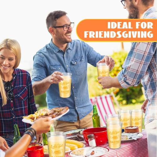 12 Pack 16 oz Thanksgiving Reusable Plastic Cups Thanksgiving Stadium Cups Gobble Design Thanksgiving Party Supplies Clear Fall Cups for Dinner Celebration Friendsgiving Party (Stylish)