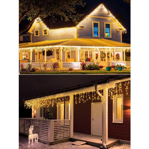 32.8FT Icicle Lights, Christmas Outdoor with 400LED 75 Drops, IP65 Waterproof Eaves Lights, 8 Modes, for Christmas Eaves Garden Room Decoration Warm White