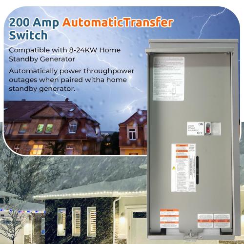 RXSW200A3 200 Amp Automatic Transfer Switch w/Power Management Replacement for Generac, Service Entrance Rated, NEMA 3R Aluminum Enclosure